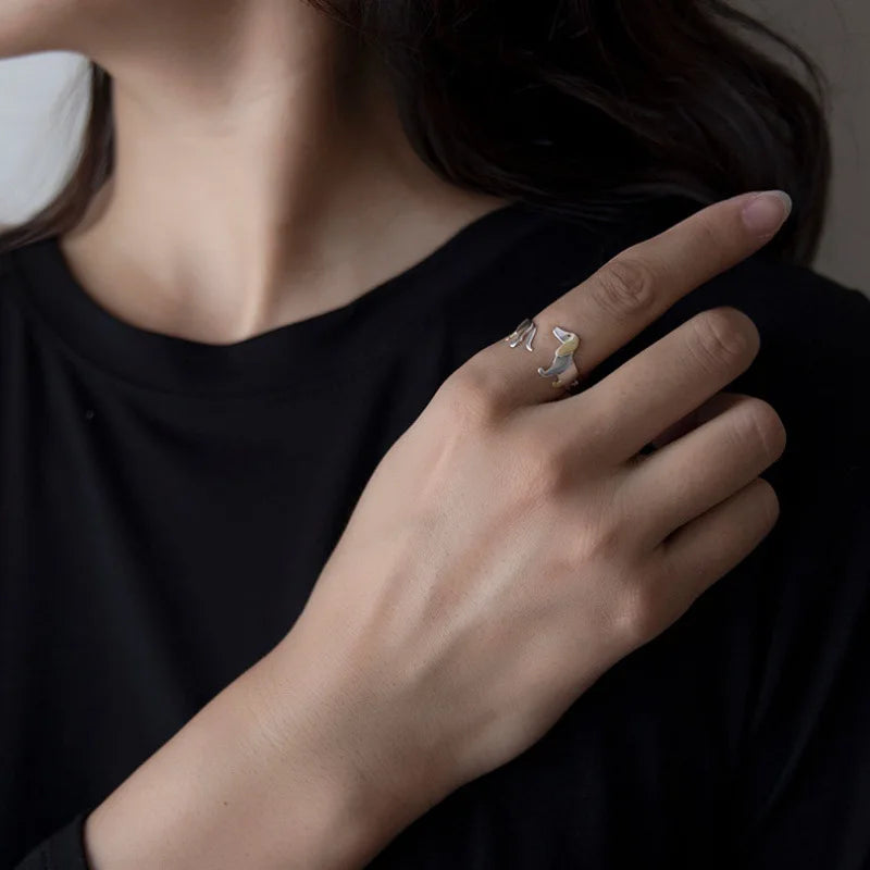 Bague en argent sterling 925 en forme de teckel – Ajustable