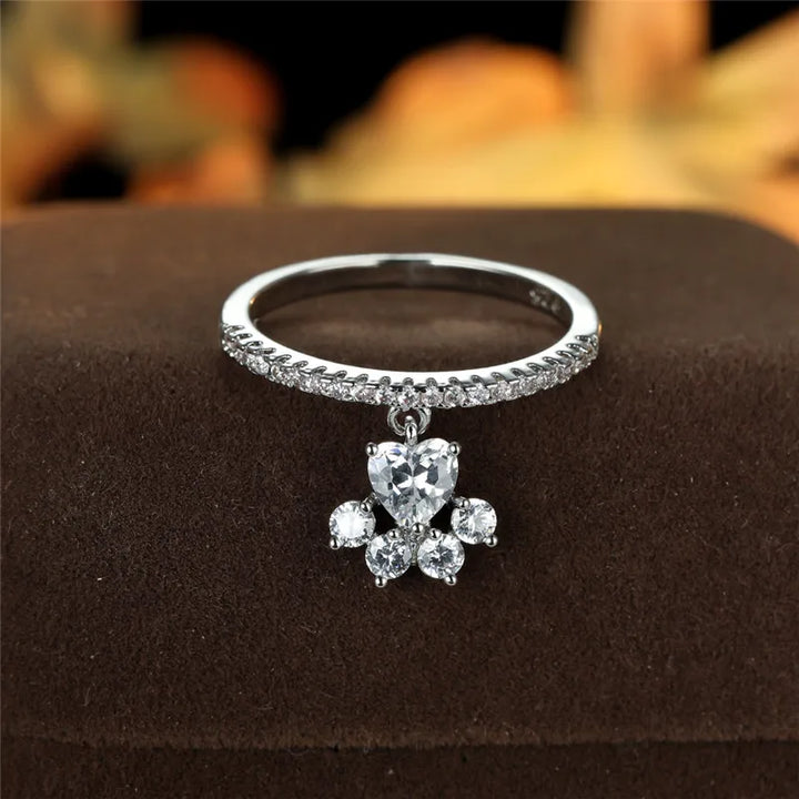 Bague Vintage Pattes de Chat & Cœur en Pierre – Ton Or & Argent