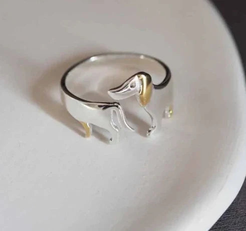 Bague en Argent Sterling 925 en Forme de Teckel – Ajustement Réglable