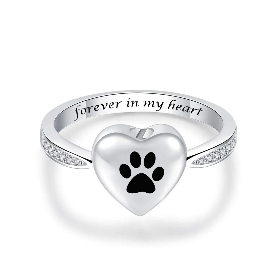 Bague Urne en Forme de Patte de Coeur – Bijoux Commémoratifs pour Animaux de Compagnie