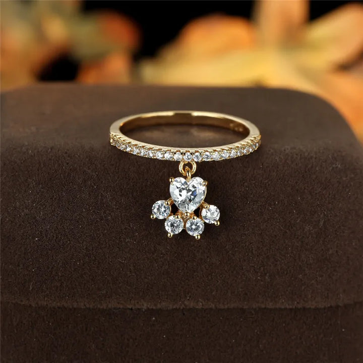 Bague Vintage Patte de Chat & Pierre en Cœur – Ton Or & Argent