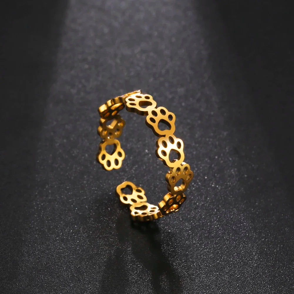 Bague à Empreinte de Patte Ajustable – Fabriquée en Acier Inoxydable