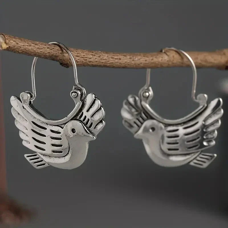 Boucles d'oreilles pendantes inspirées des oiseaux bohèmes – Argenté