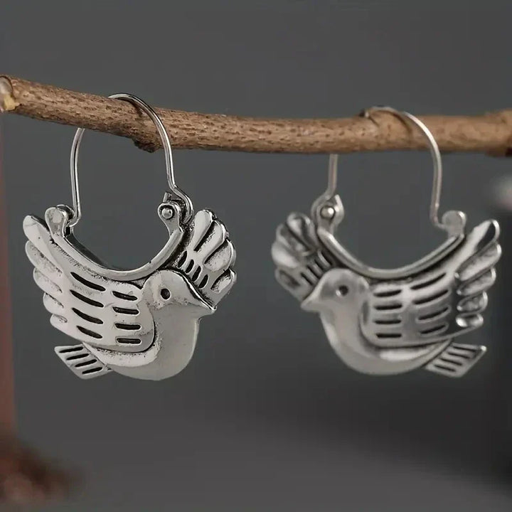 Boucles d'oreilles pendantes inspirées des oiseaux bohèmes – Argenté