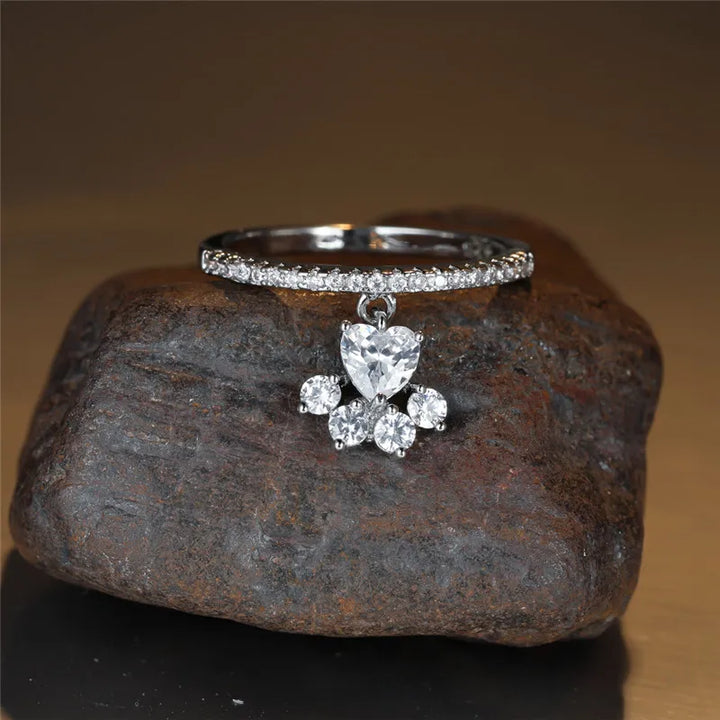 Bague Vintage Pattes de Chat & Cœur en Pierre – Ton Or & Argent