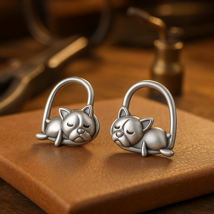 Boucles d'oreilles puces en argent 925 avec chiot endormi