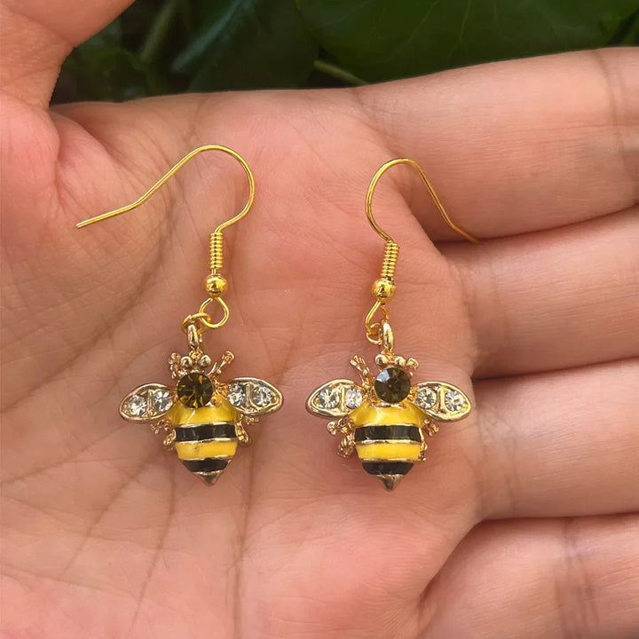 Boucles d'oreilles en cristal Abeille dorée et Rayons de miel