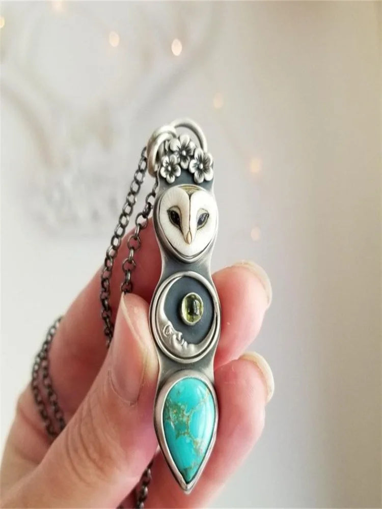 Collier Bar avec Hibou Turquoise Sagesse