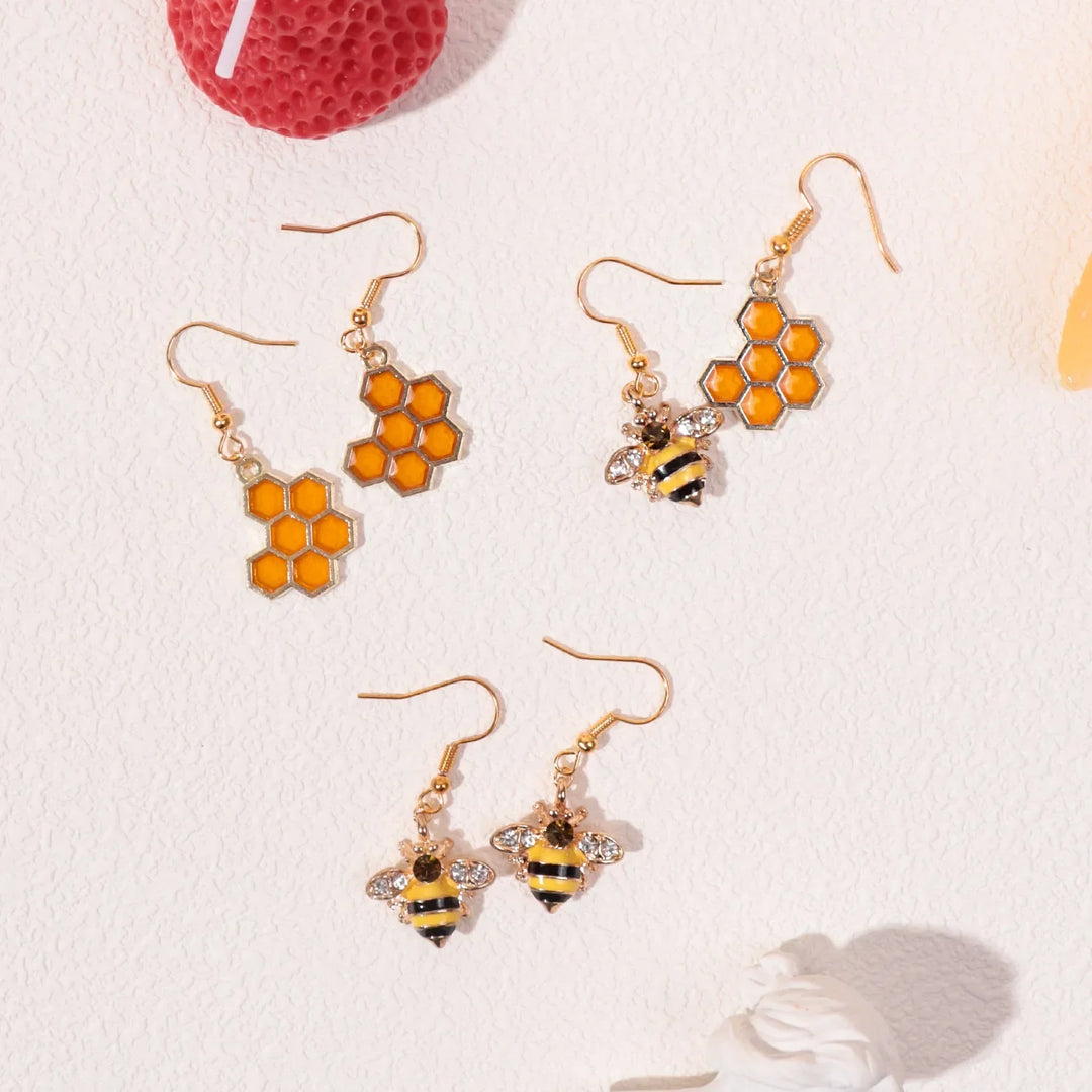 Boucles d'oreilles en cristal Abeille dorée et Rayons de miel