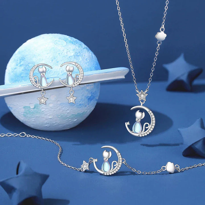 Collier en argent sterling avec lune de chat