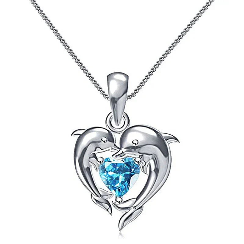 Collier en Cœur Bleu Amour Dauphin