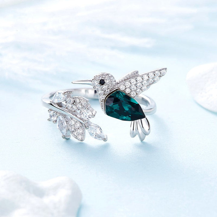 Bague scintillante ajustable en colibri avec diamant en strass