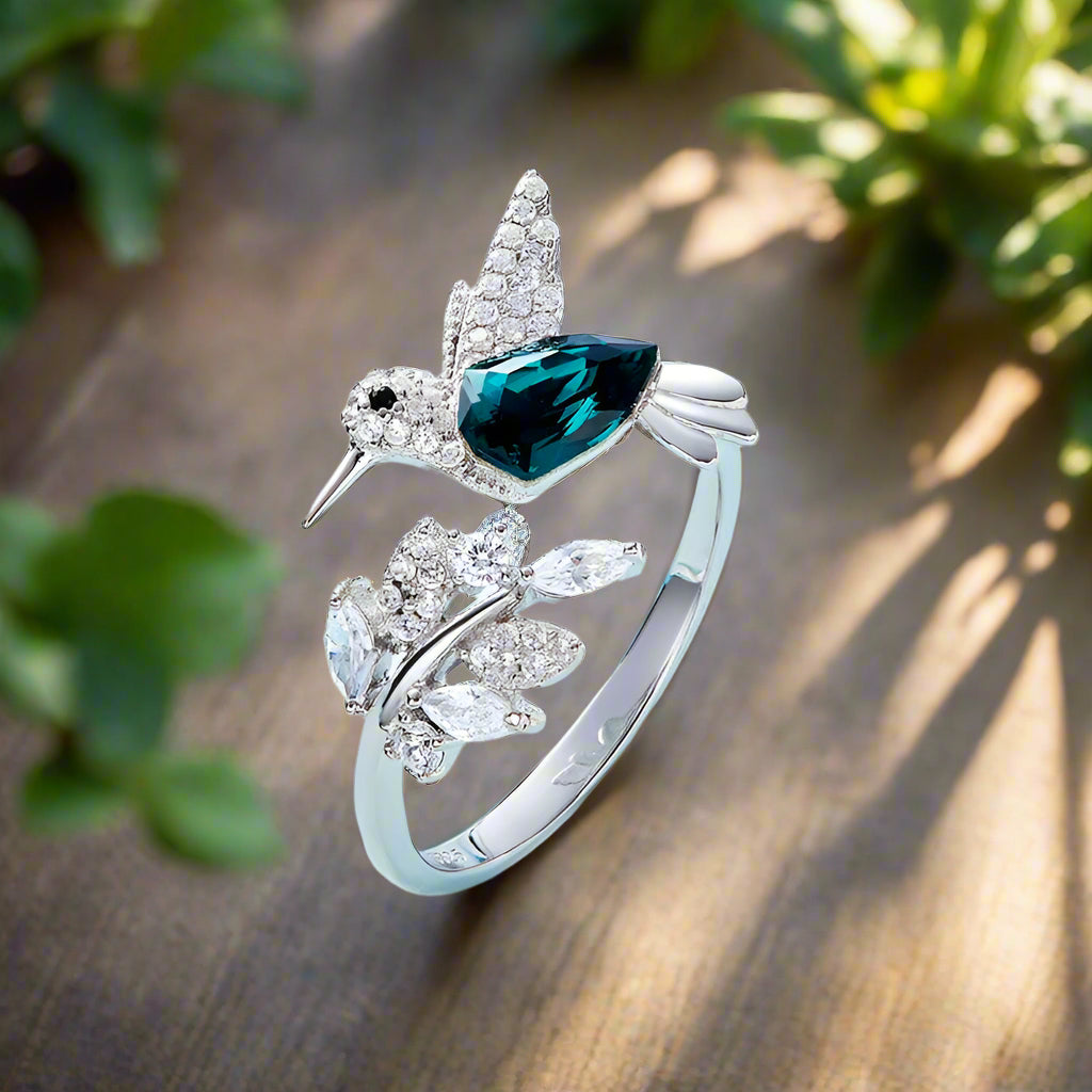 Bague scintillante ajustable Colibri avec diamant en strass