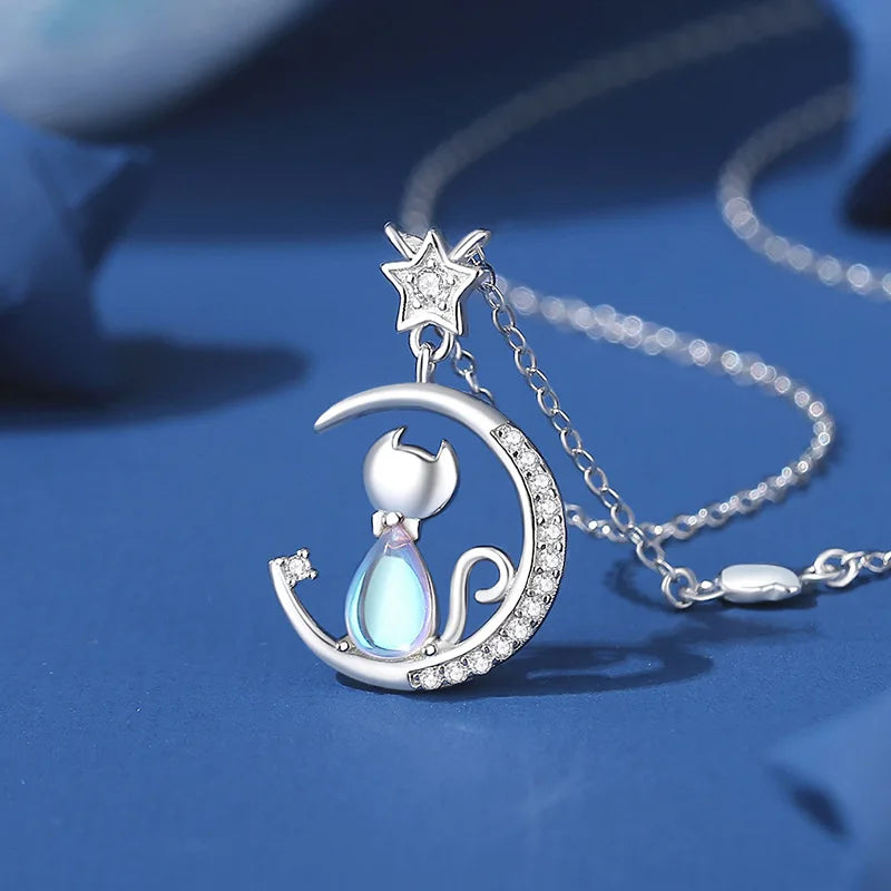 Collier en argent sterling avec lune de chat