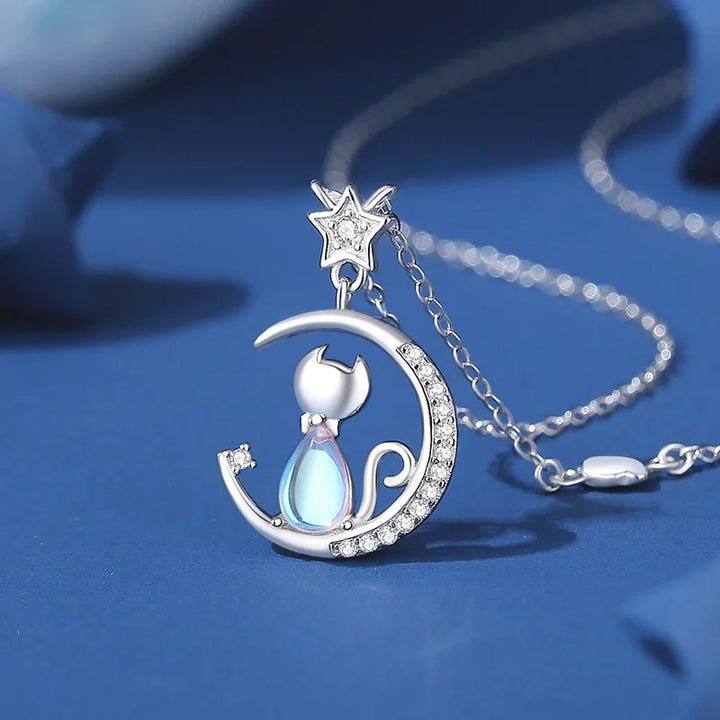 Collier en argent sterling avec lune de chat