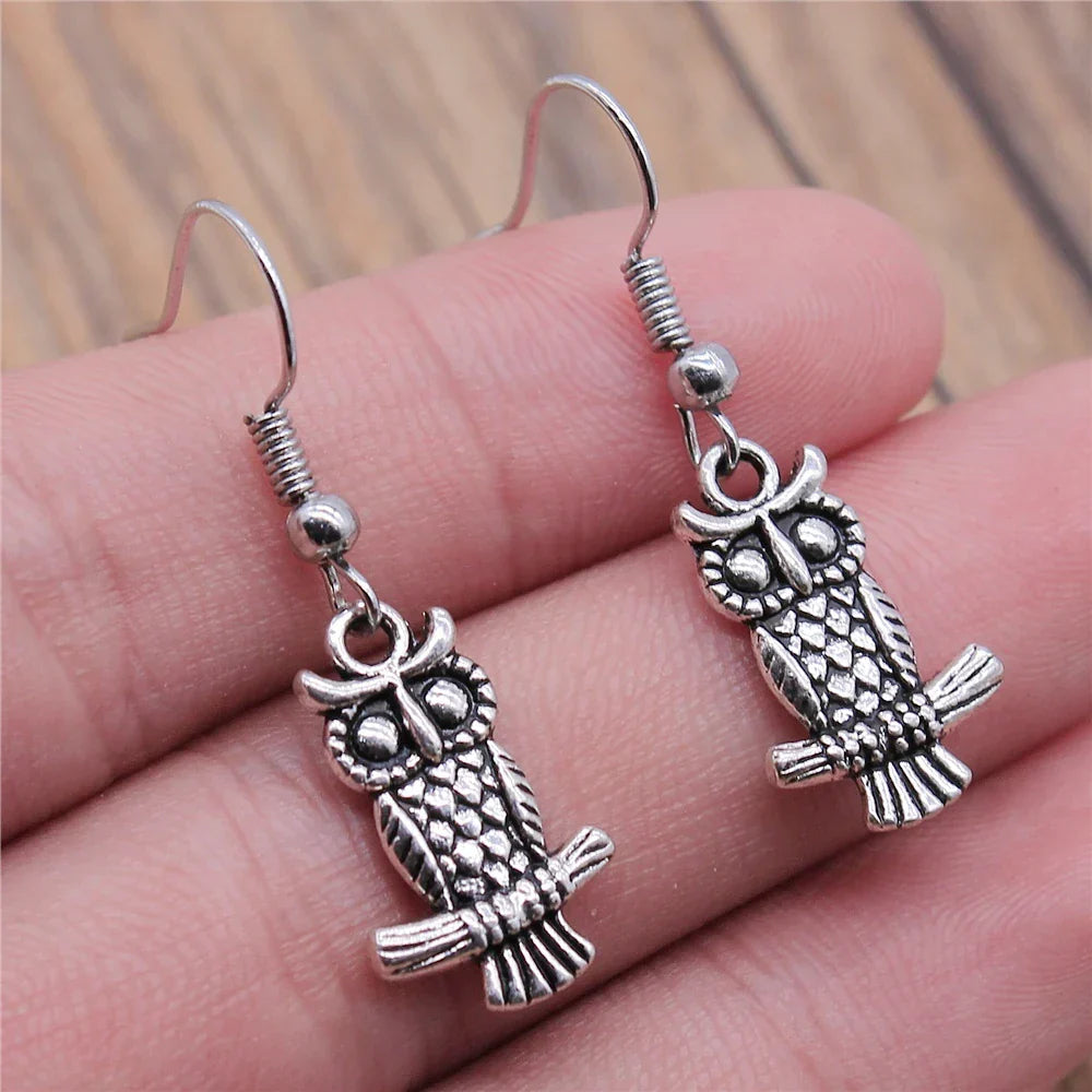 Boucles d'oreilles pendantes bohémiennes vintage avec hibou
