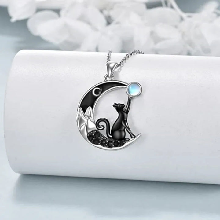 Pendentif en cristal de lune chat noir