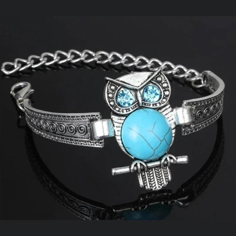 Bracelet en Charme Turquoise Hibou Vintage