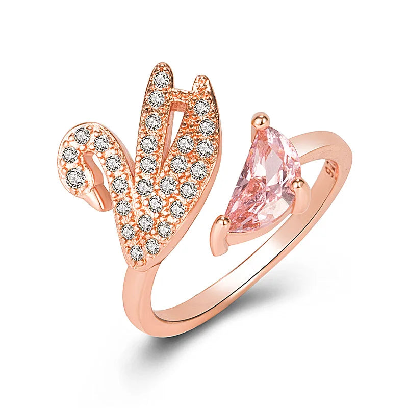 Bague en Cristal Cygne - Ajustable Or Rose