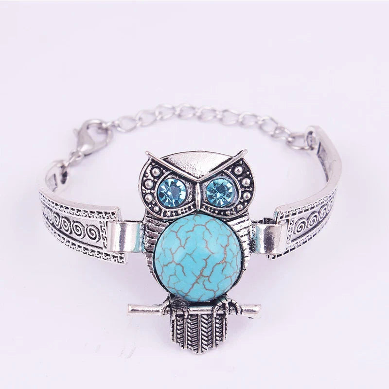 Bracelet en Charme Turquoise Hibou Vintage