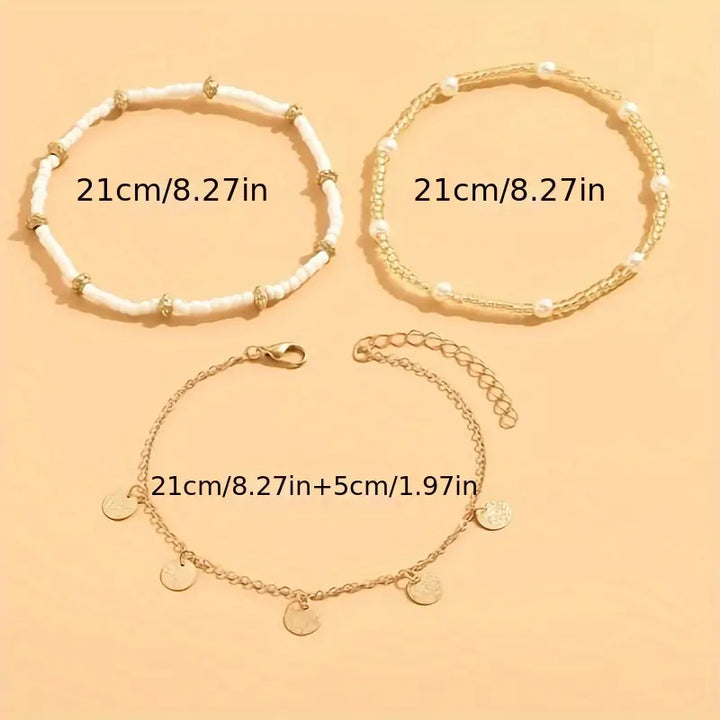 Ensemble de Bracelets de Cheville Superposés 3 Pièces | Or