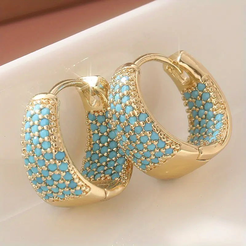 Boucles d'oreilles créoles en turquoise et ton doré | Or