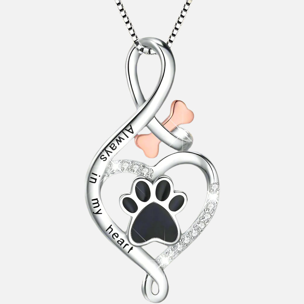 Collier Patte de Chance avec Cœur, Os et Infini – Pendentif “Toujours dans Mon Cœur”
