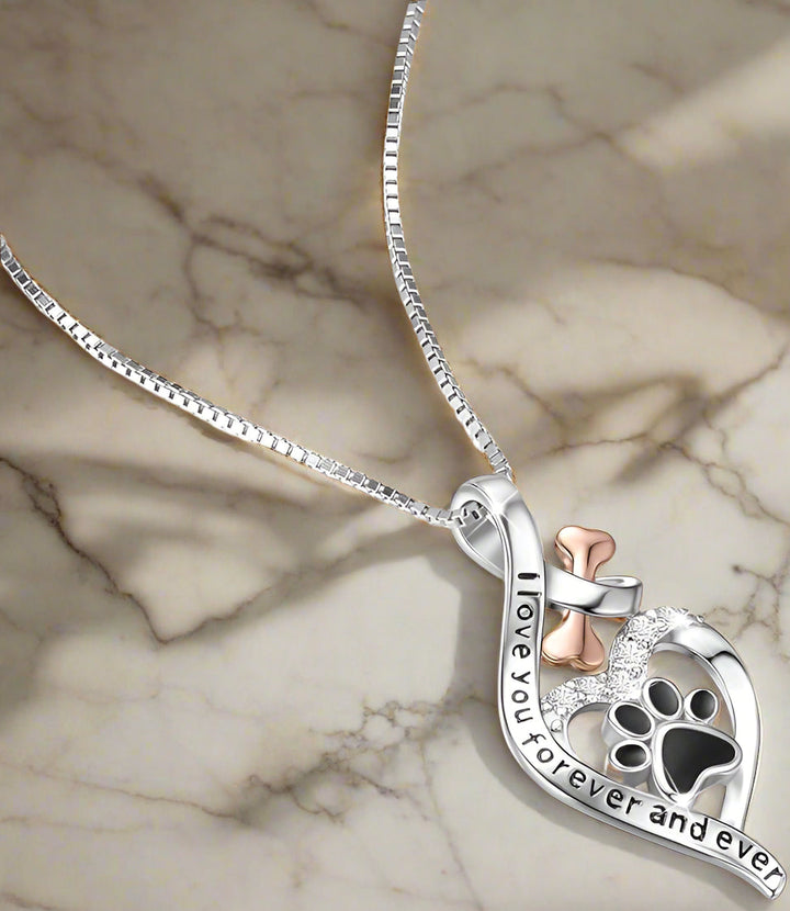 Collier Patte de Chance avec Cœur, Os et Infini – Pendentif “Toujours dans Mon Cœur”