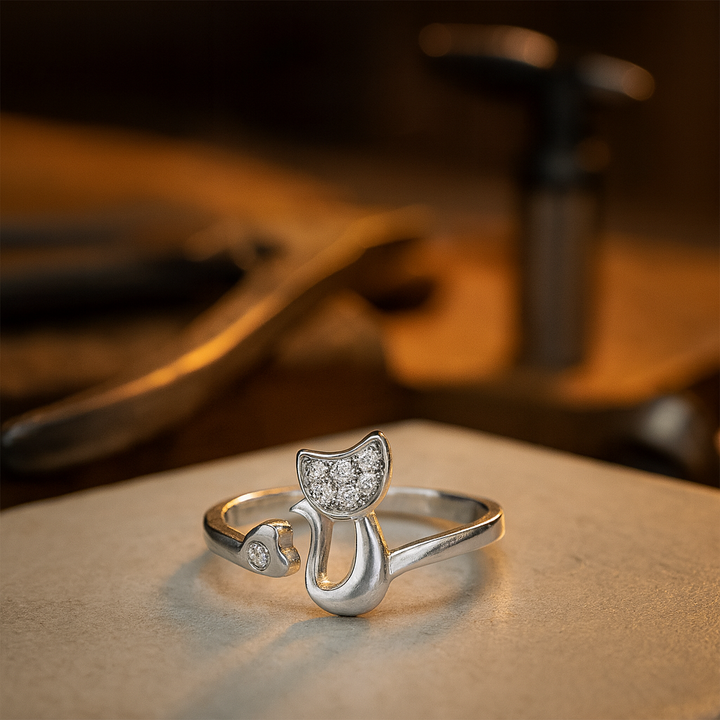 Bague Ouverte Chat Mignon – Zircon Cubique