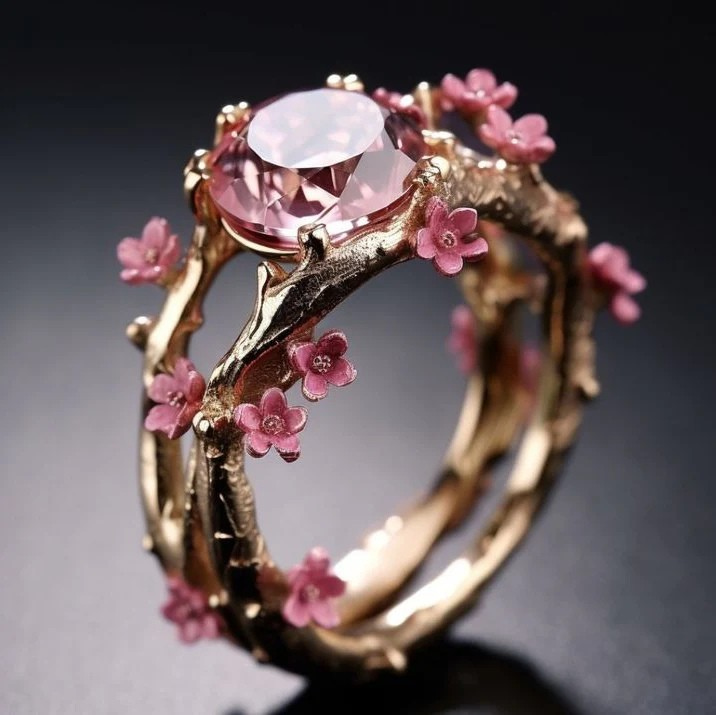 Bague Élégante en Cristal Rose Fleurie | Or