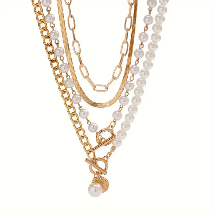 Collier Vintage en Perles et Chaîne Serpent en Or | Or