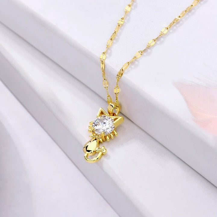 Collier de chat plaqué or avec zircon