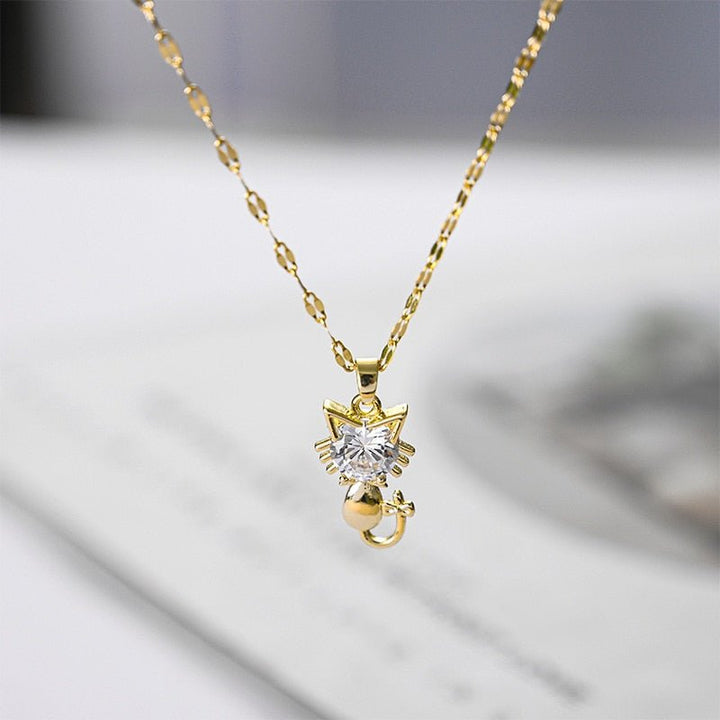 Collier de chat plaqué or avec zircon