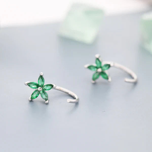 Boucles d'oreilles créoles Huggie en fleur vert émeraude