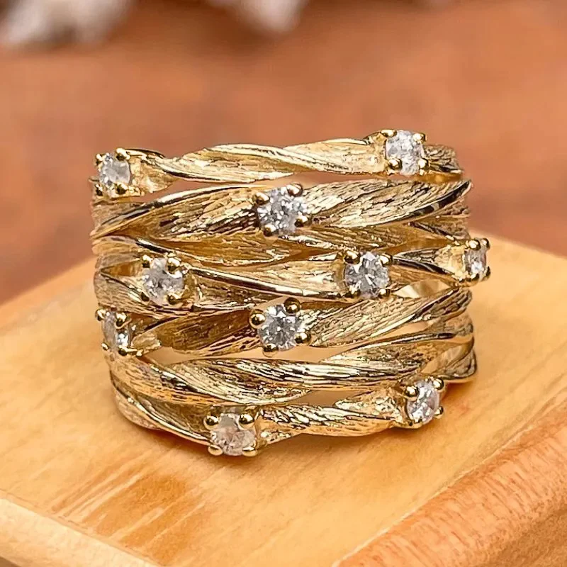 Bague en Zirconia Doré Vintage