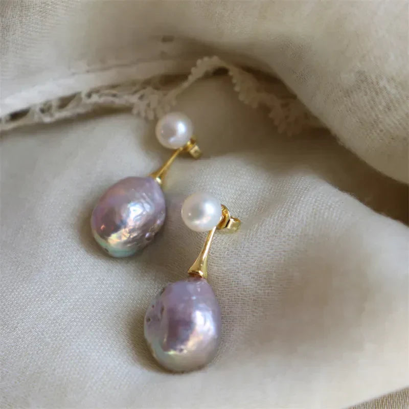 Boucles d'oreilles en perles lilas exquises | Or