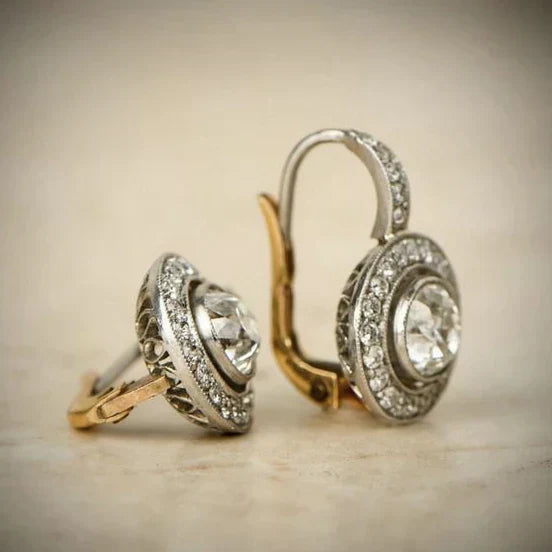 Boucles d'oreilles en argent vintage avec zirconia | Or mélangé