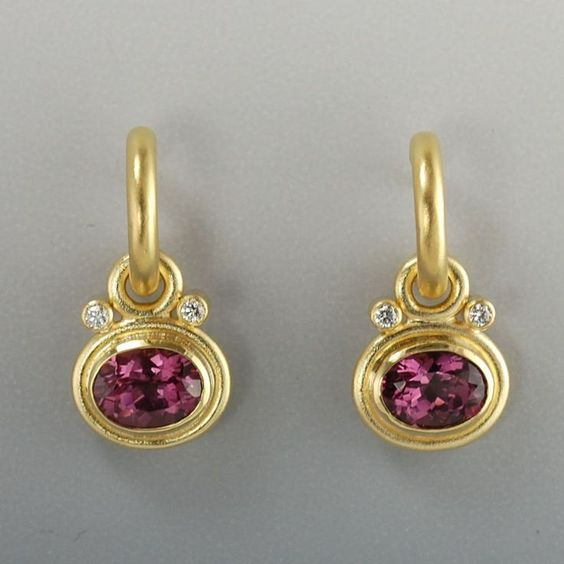 Boucles d'oreilles en zirconia doré avec grenat vintage