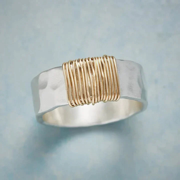 Bague en Argent avec Fils Dorés Anciens | Or Blanc