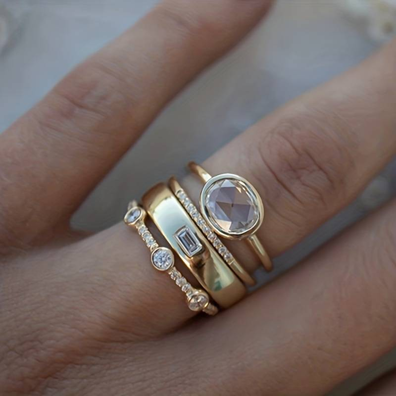 Set de Bagues Vintage en Or et Zirconia