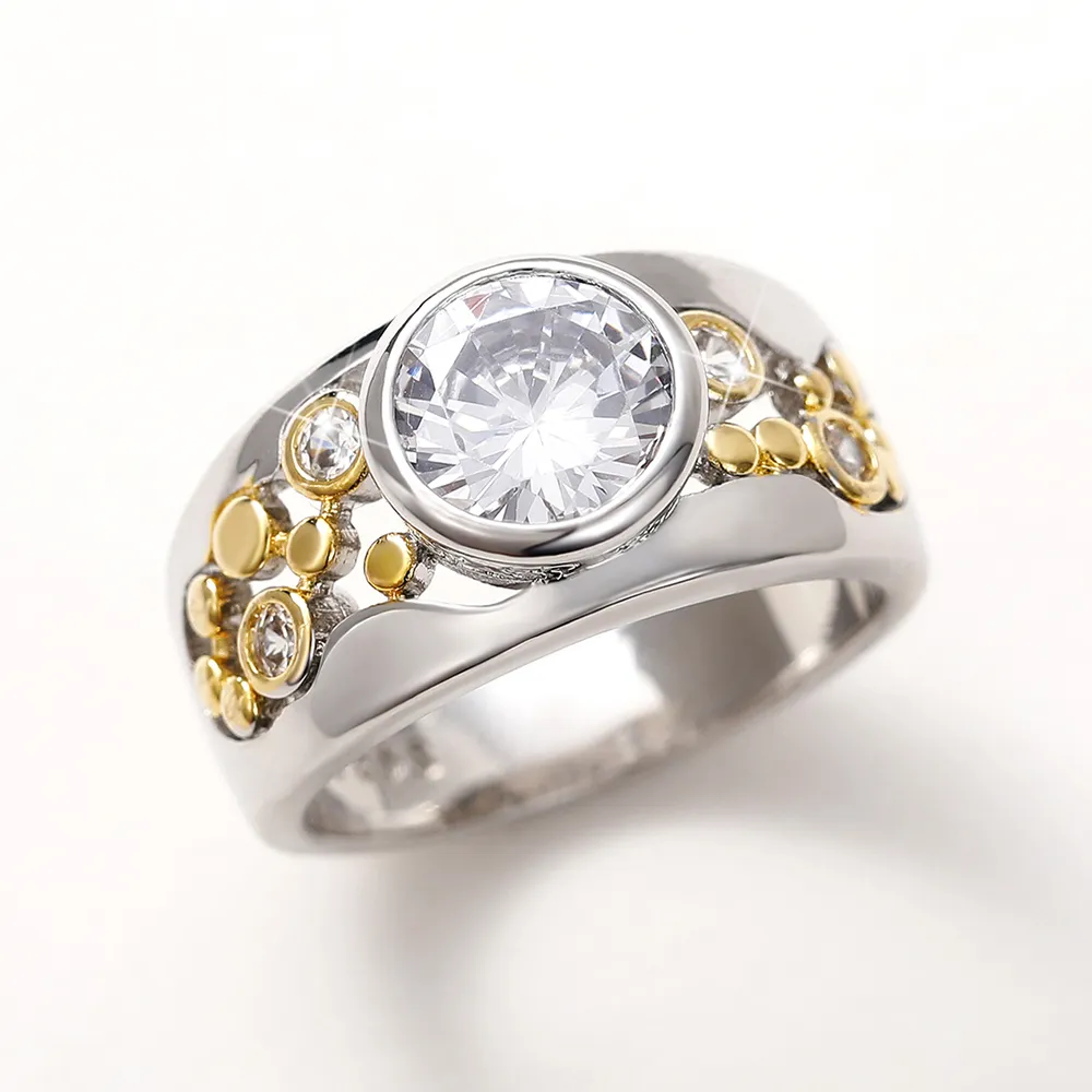 Bague Vintage en Zirconium Incrusté Or & Argent