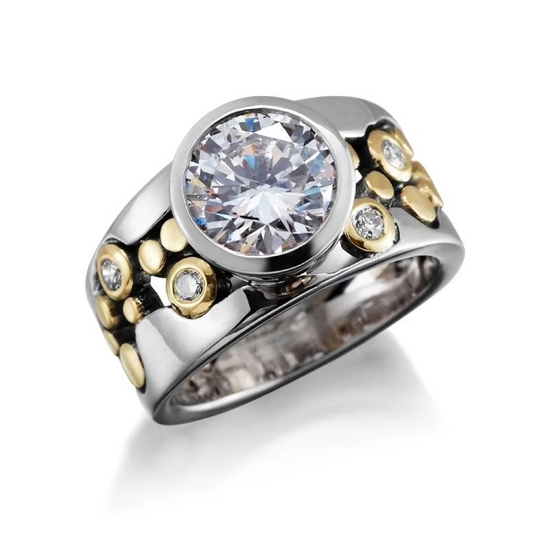 Bague Vintage en Zirconia Incrustée Or & Argent