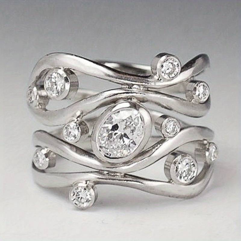 Bague Irregulière en Argent Vintage & Zirconia