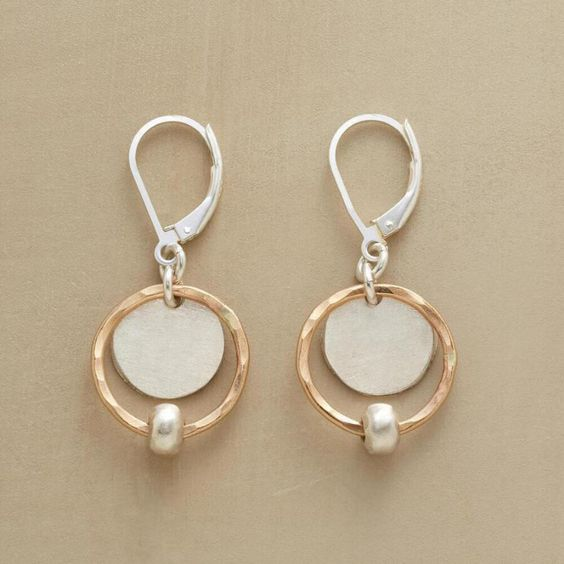 Boucles d'oreilles Saturne en or et argent vintage