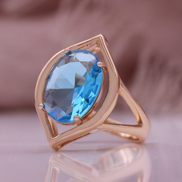 Bague Vintage en Cristal Bleu et Or Rose