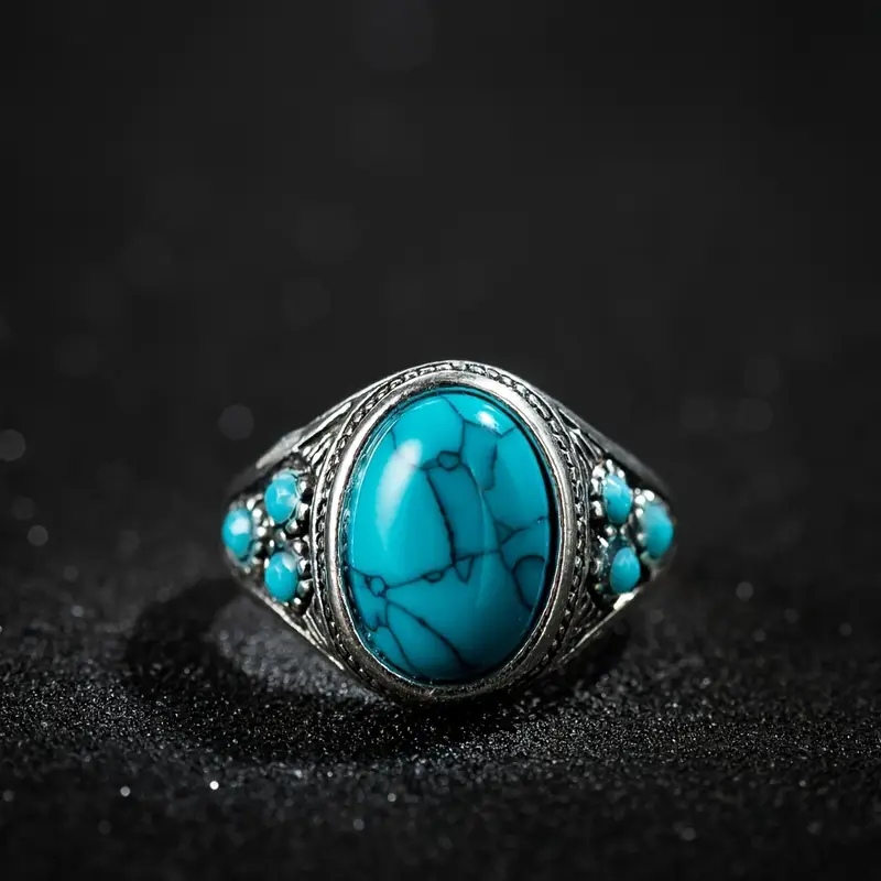 Bague en argent avec pierre bleue polie