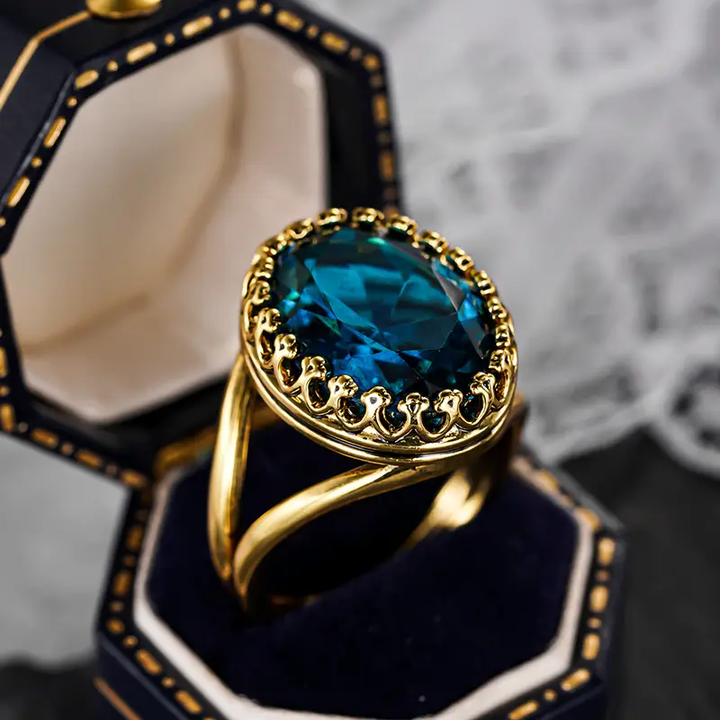 Bague en Or Cristallin Bleue Arrondie