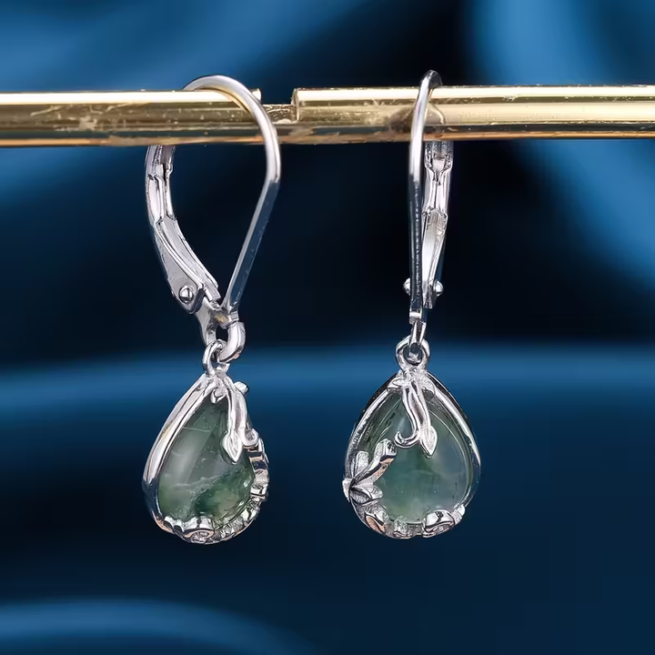 Boucles d'oreilles en agate mousse en forme de goutte