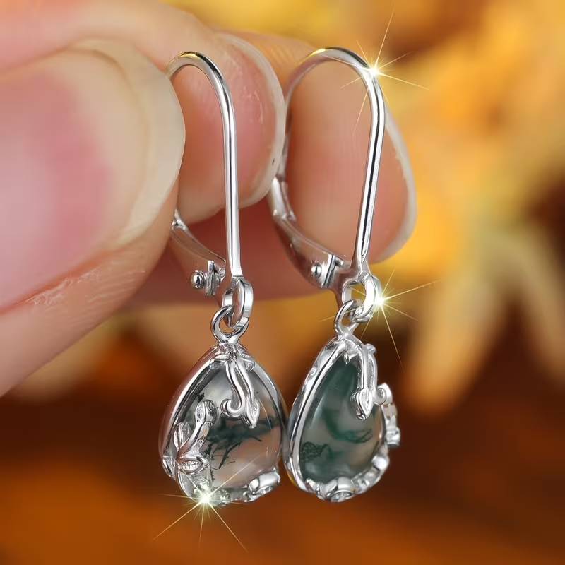Boucles d'oreilles en agate mousse en forme de goutte