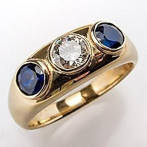 Bague en Or avec Zirconia en Verre Incrusté Bleu Vintage